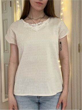 Vintage Cream Short Sleeve Blouse